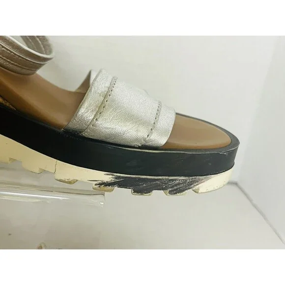 See By Chloe Glyn Platform Sandal Womens 39 US 8 Metallic Silver Espadrilles - Picture 2 of 11